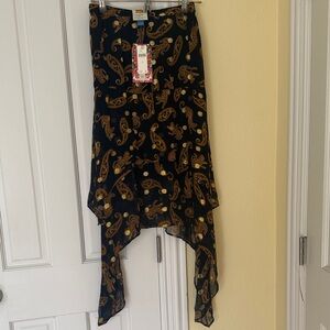 FARM Rio Black & Gold Paisley High-Low Handkerchief Skirt